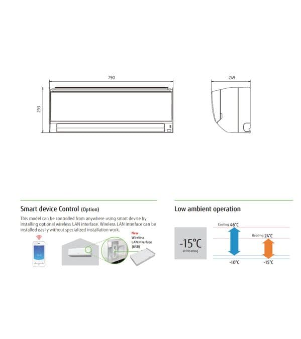 Fujitsu Air conditioning ASYG24KLCA Economy Wall Heat pump Inverter A++ R32 7Kw/24000Btu 240V~50Hz